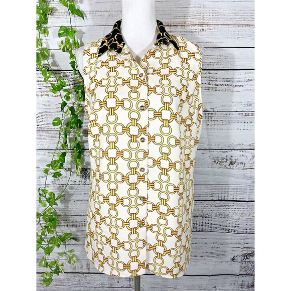 Coco Bianco Tops - Coco Bianco Blouse Shirt size Medium Black Gold Chains Career Summer Beach Slim